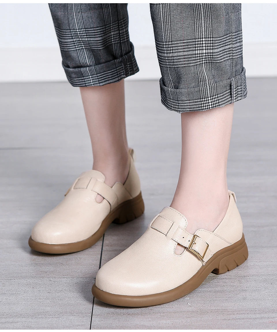 Loafers Women Spring Deep Single Shoes One Step Off Casual Shoes Leather Small Shoes British Style Platform Shoes Step-in