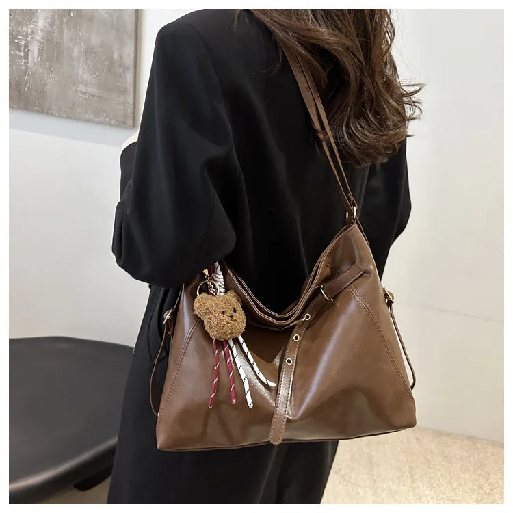 Retro Large Capacity Women's Tote Bag Fashionable Casual Double Shoulder Backpack for Autumn Winter New Arrival Trendy Handbags