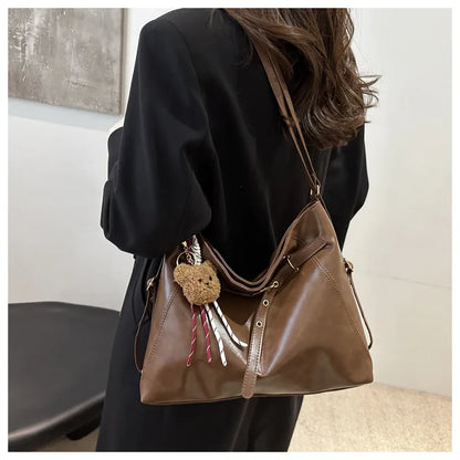 Retro Large Capacity Women's Tote Bag Fashionable Casual Double Shoulder Backpack for Autumn Winter New Arrival Trendy Handbags