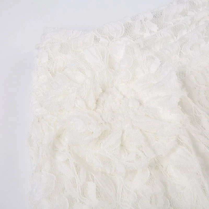 Zoki Sexy Bohemian Sweet Lace Skirt Women Elegant Irregular High Waist Skirt Vintage Korean Lady Casual Cute White A Line Skirts