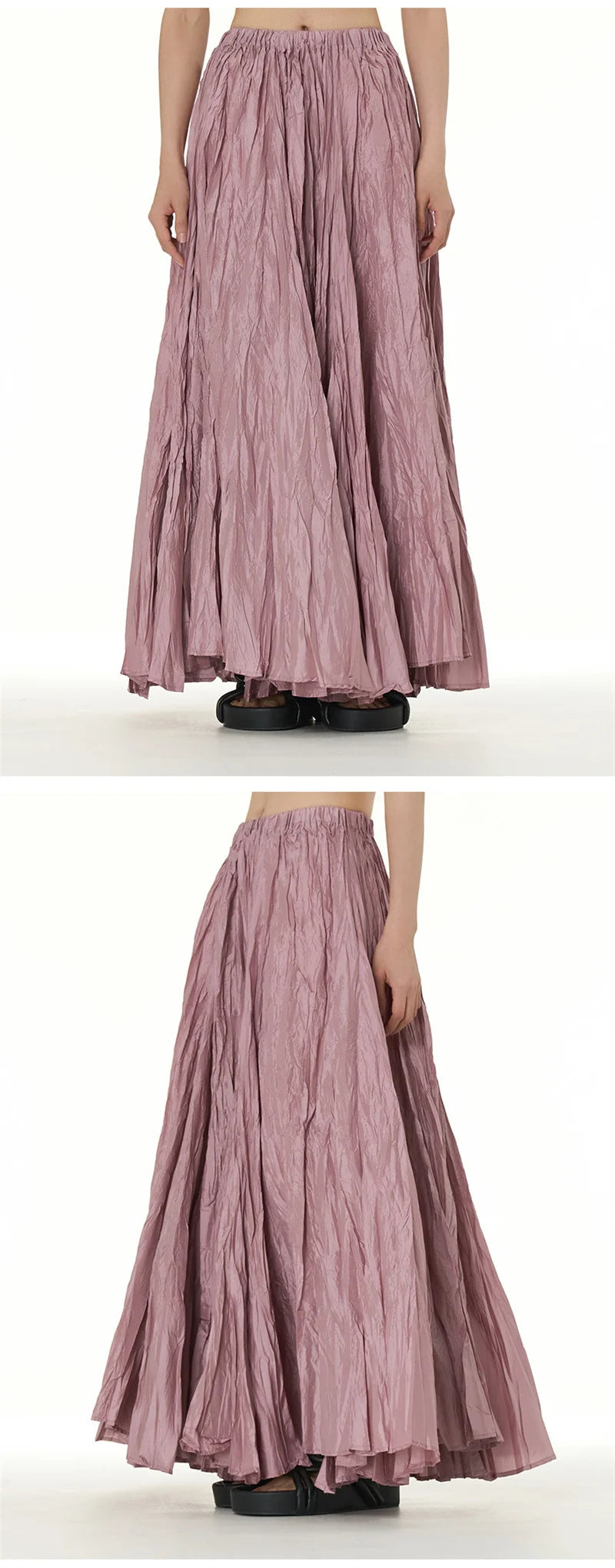 Elegant Drape Crumpled Skirts Women Summer Elastic Waist Big-Hem Long Skirts Large Size Loose Umbrella Skirts Female Streetwear