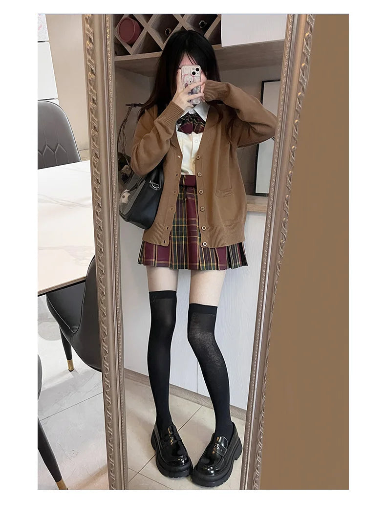 Cardigans Women Button-up Japan Style Students Long Sleeve Knitted Sweaters Loose All-match Autumn Winter Solid Color Pockets