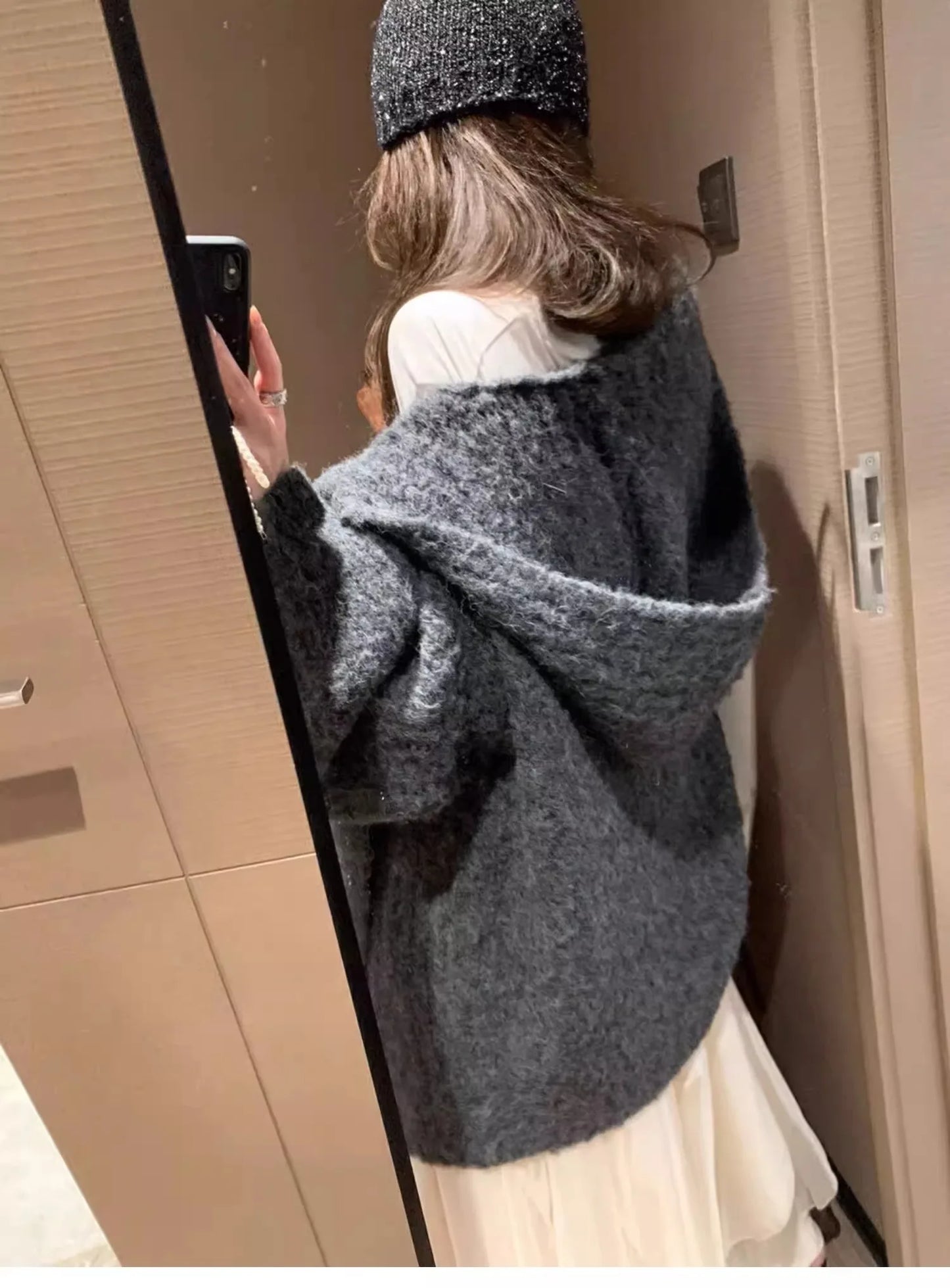 Winter Women Long Sleeve Loose Hooded Loose Knitted Coat Autumn Fashion Solid Color Sweater Elegant Casual Cardigan Knitwear