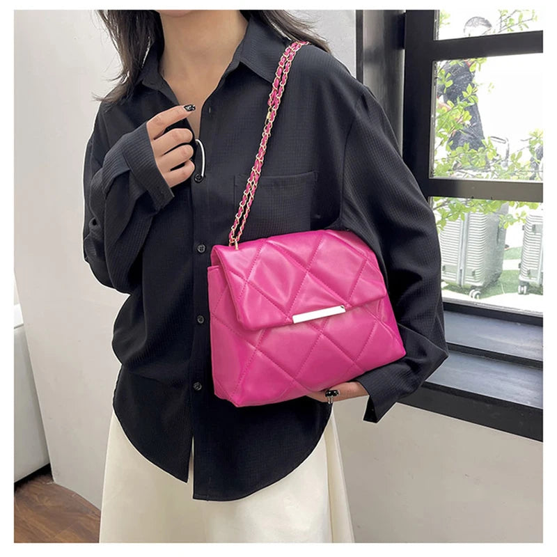 Plaid Thread Women Handbags Lady Underarm Shoulder Bag Large Capacity Commuting Tote Bag PU Leather Chain Strap Crossbody Bag
