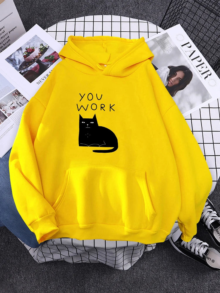 Hoody Little Black Cat And Knife Sweatshirt With Hooded Woman Oversized Aesthetic Hoodie Womens Winter Female Cats Hoodies
