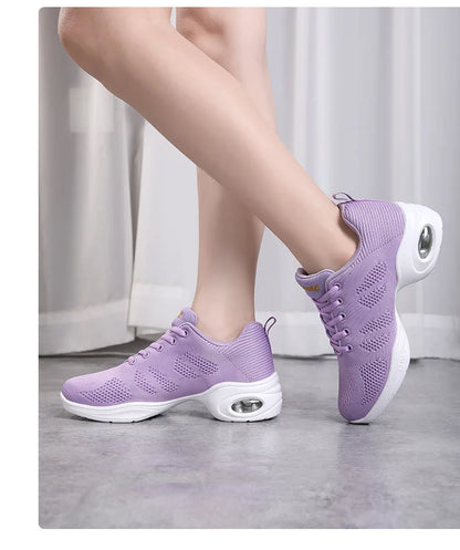 Women Sneakers Mesh Breathable Casual Flats Lace-Up Ladies Fashion Lightweight Soft Sneakers