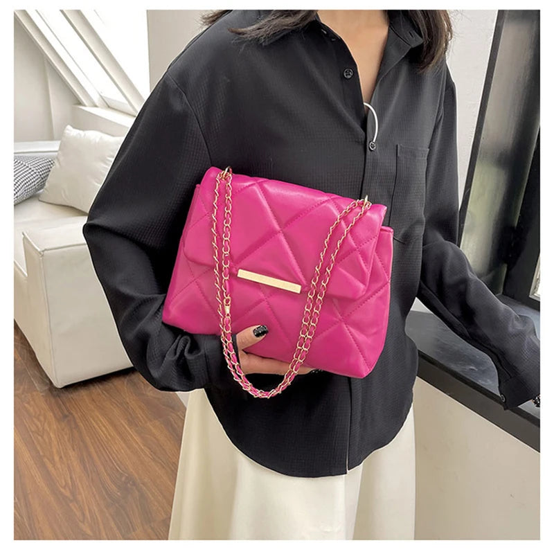 Plaid Thread Women Handbags Lady Underarm Shoulder Bag Large Capacity Commuting Tote Bag PU Leather Chain Strap Crossbody Bag