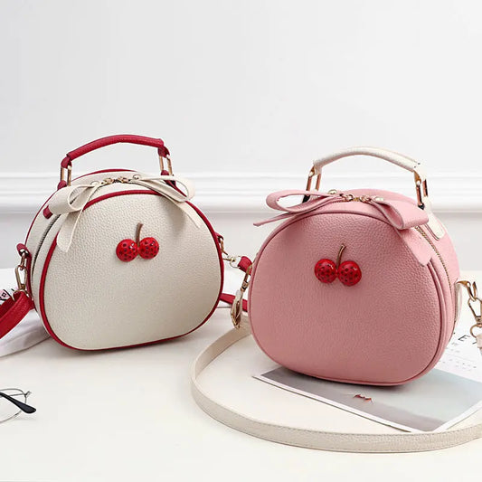 Litchi Pattern Contrast Color Cherry Small Backpack 2022 New Women's One-shoulder Messenger Mobile Phone Bag