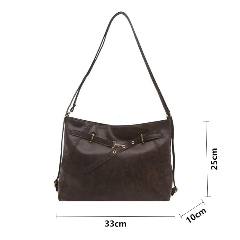 Retro Large Capacity Women's Tote Bag Fashionable Casual Double Shoulder Backpack for Autumn Winter New Arrival Trendy Handbags