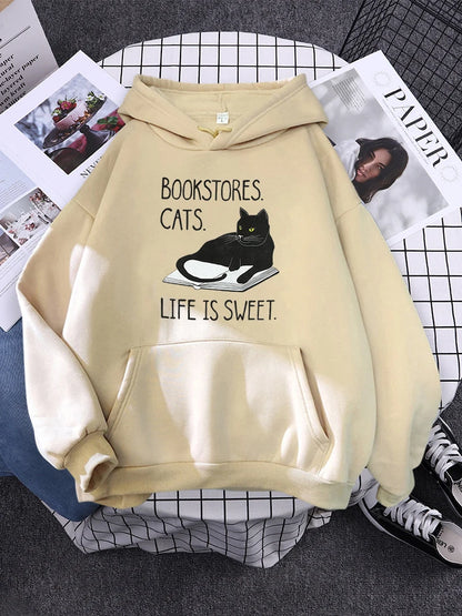 Hoody Little Black Cat And Knife Sweatshirt With Hooded Woman Oversized Aesthetic Hoodie Womens Winter Female Cats Hoodies
