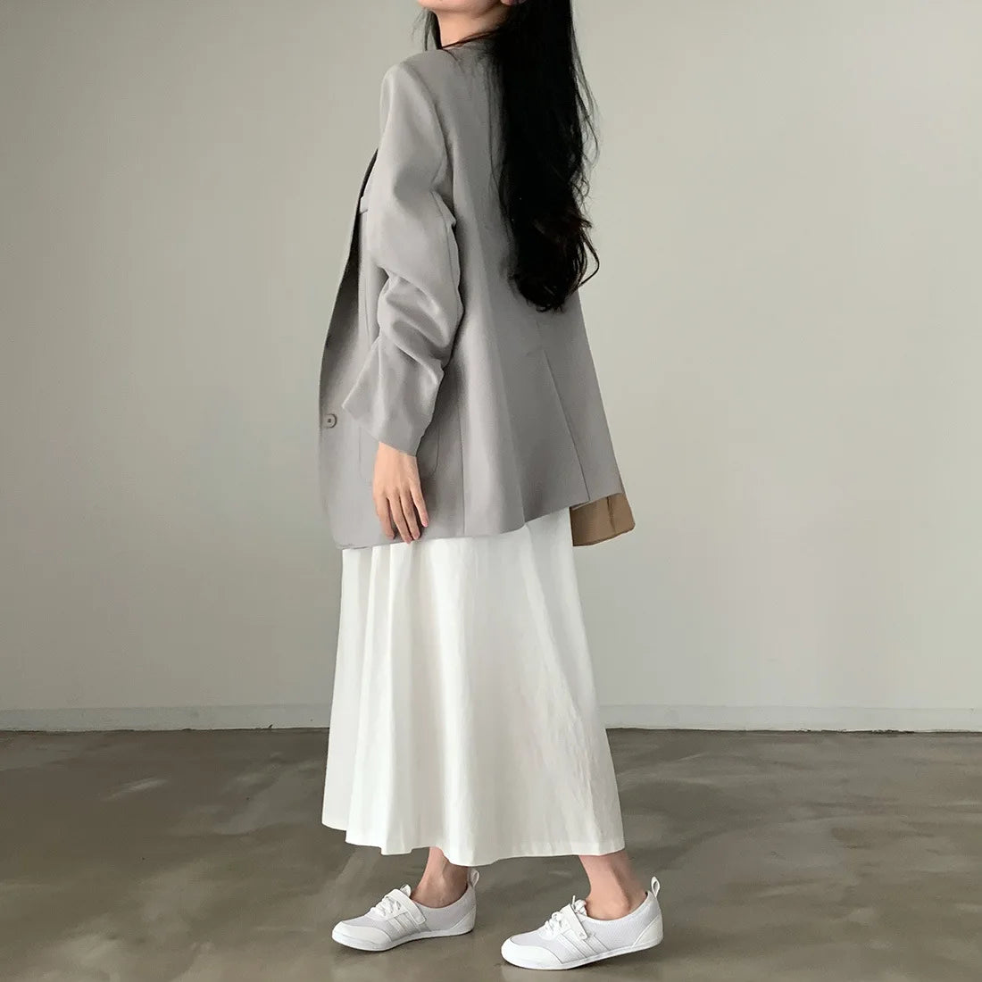 2024 Women Elegant White Long Skirts High Waist A-Line Cotton Maxi Skirts Women Casual Skirts