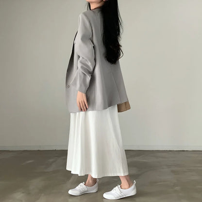 2024 Women Elegant White Long Skirts High Waist A-Line Cotton Maxi Skirts Women Casual Skirts