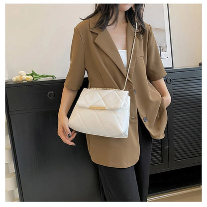 Plaid Thread Women Handbags Lady Underarm Shoulder Bag Large Capacity Commuting Tote Bag PU Leather Chain Strap Crossbody Bag