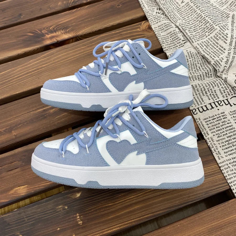 Summer Sneakers Girly Heart Fashion Blue Casuals Sneakers New Couple Trend Lace-up White Shoes Sneakers Women Shoes