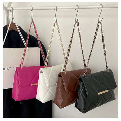 Plaid Thread Women Handbags Lady Underarm Shoulder Bag Large Capacity Commuting Tote Bag PU Leather Chain Strap Crossbody Bag