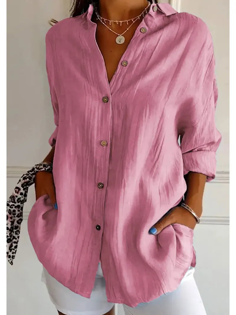 Shirt Women's Lapel Long Sleeve Solid Color Casual Single Breasted New Fashion Brown Black White Shirt Tops Blouses for Female