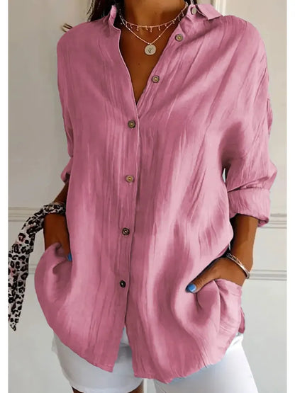 Shirt Women's Lapel Long Sleeve Solid Color Casual Single Breasted New Fashion Brown Black White Shirt Tops Blouses for Female