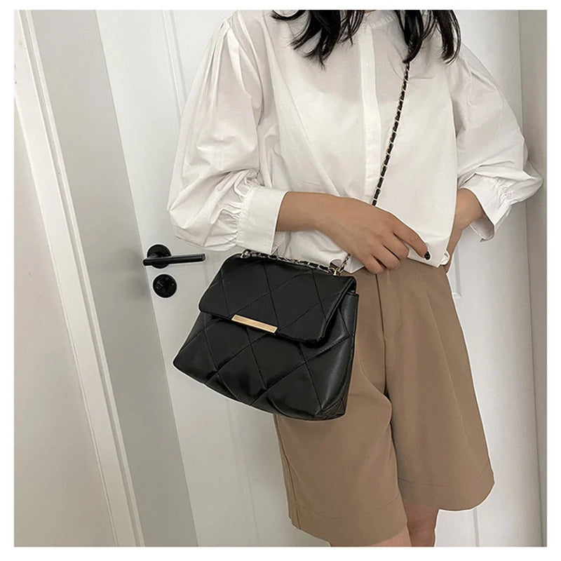 Plaid Thread Women Handbags Lady Underarm Shoulder Bag Large Capacity Commuting Tote Bag PU Leather Chain Strap Crossbody Bag