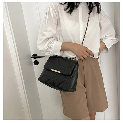 Plaid Thread Women Handbags Lady Underarm Shoulder Bag Large Capacity Commuting Tote Bag PU Leather Chain Strap Crossbody Bag