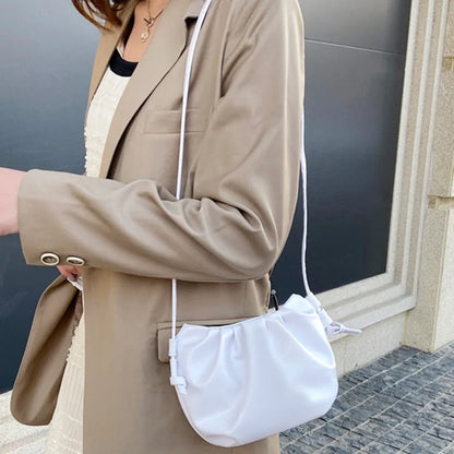 Fashion Women Shoulder Bag New Arrival Crossbody Bag Female Solid Color Pleated Design Ladies Bag Mini Zipper Cloud Bag For Girl