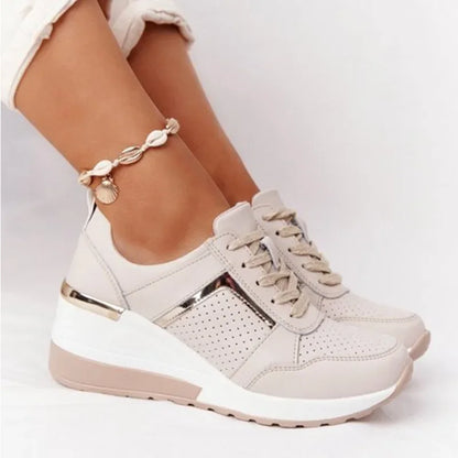 Sneakers Women 2024 Lace-Up Wedge Sport Shoes for Women Casual Platform Ladies Sneaker Tennis