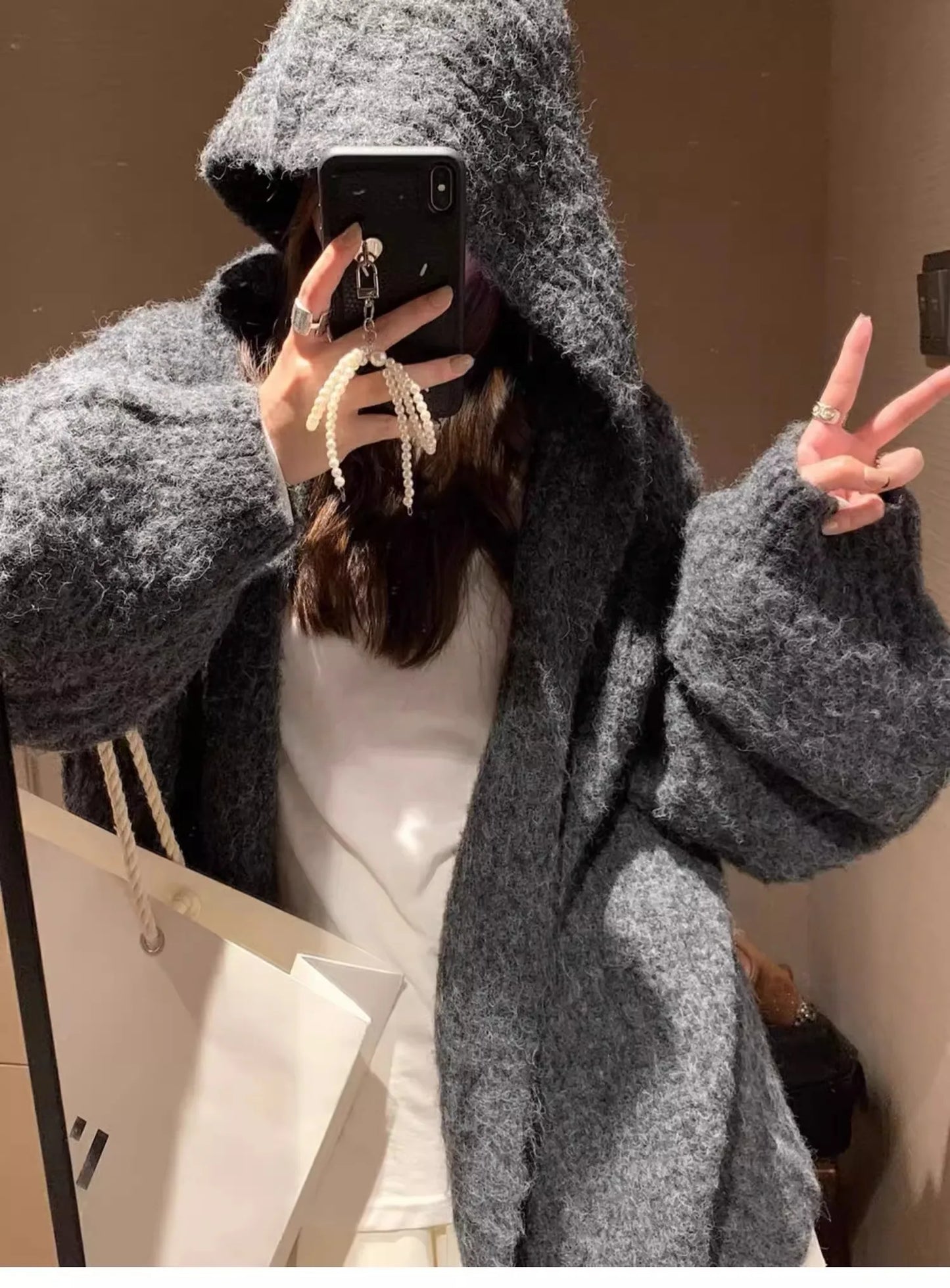 Winter Women Long Sleeve Loose Hooded Loose Knitted Coat Autumn Fashion Solid Color Sweater Elegant Casual Cardigan Knitwear