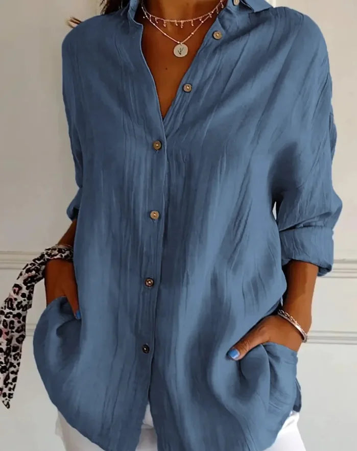 Shirt Women's Lapel Long Sleeve Solid Color Casual Single Breasted New Fashion Brown Black White Shirt Tops Blouses for Female