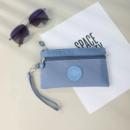 Nylon Solid Color Long Short Bank ID Credit Card Wallet Coin Keys Bags Purse Earphone Storage Bag Purse Pouch Double Zipper