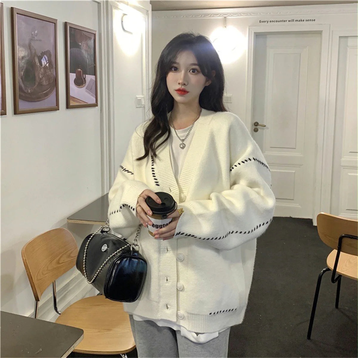 Women Elegant Knitted Fashion Cardigan Autumn Winter Long Sleeve Single Breasted Coats Female Casual Chic Outwear Street Clothes