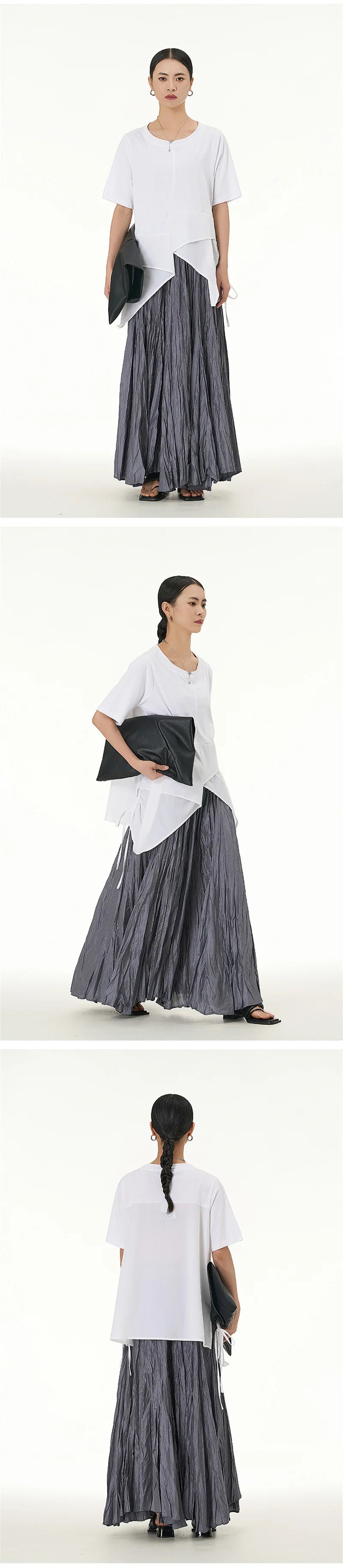 Elegant Drape Crumpled Skirts Women Summer Elastic Waist Big-Hem Long Skirts Large Size Loose Umbrella Skirts Female Streetwear