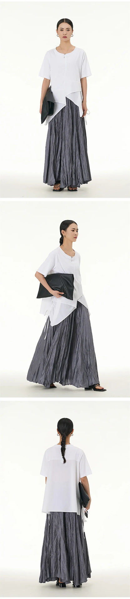 Elegant Drape Crumpled Skirts Women Summer Elastic Waist Big-Hem Long Skirts Large Size Loose Umbrella Skirts Female Streetwear