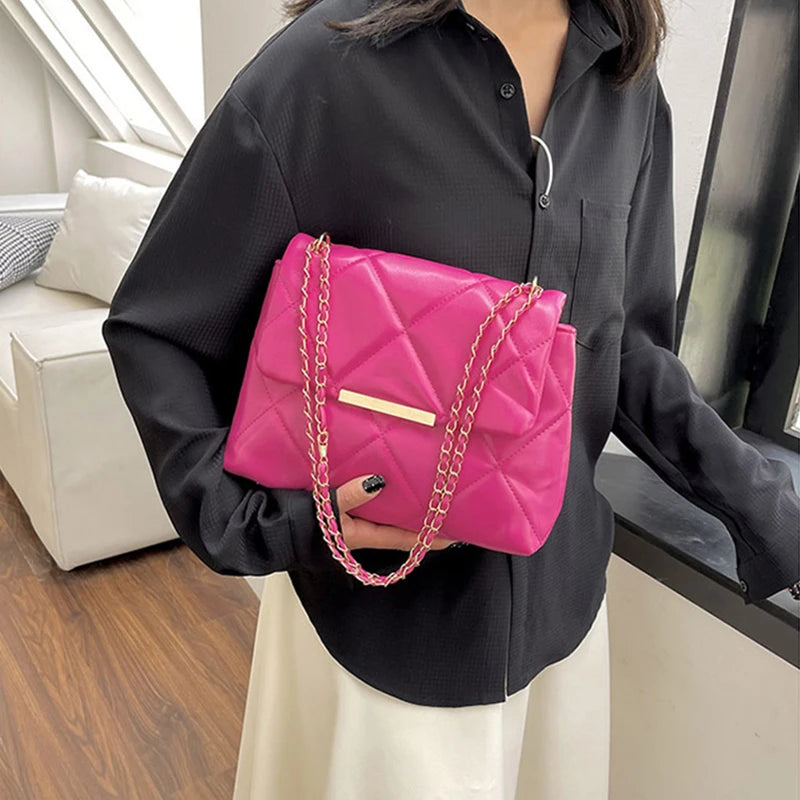 Plaid Thread Women Handbags Lady Underarm Shoulder Bag Large Capacity Commuting Tote Bag PU Leather Chain Strap Crossbody Bag