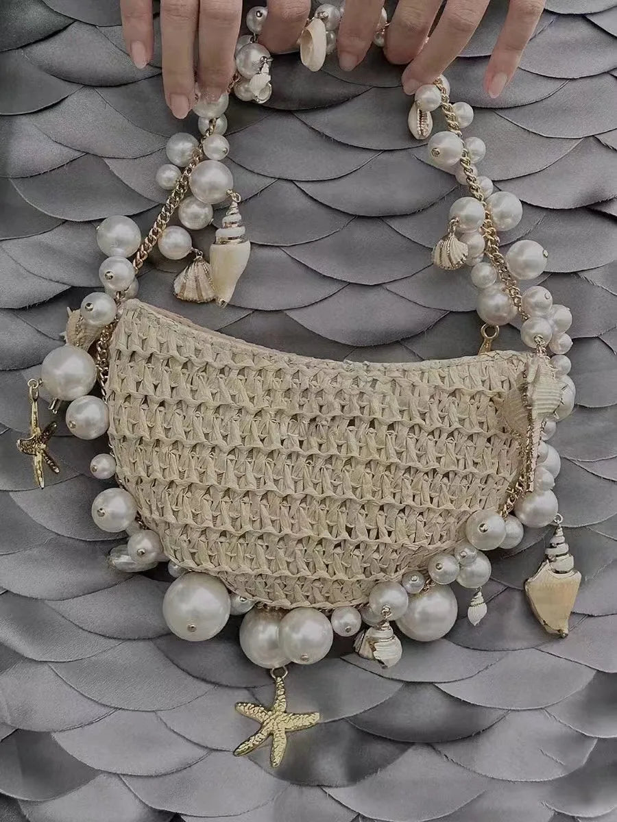 Fairy Pearl Conch Grass Woven Bag Handheld Crossbody Bag