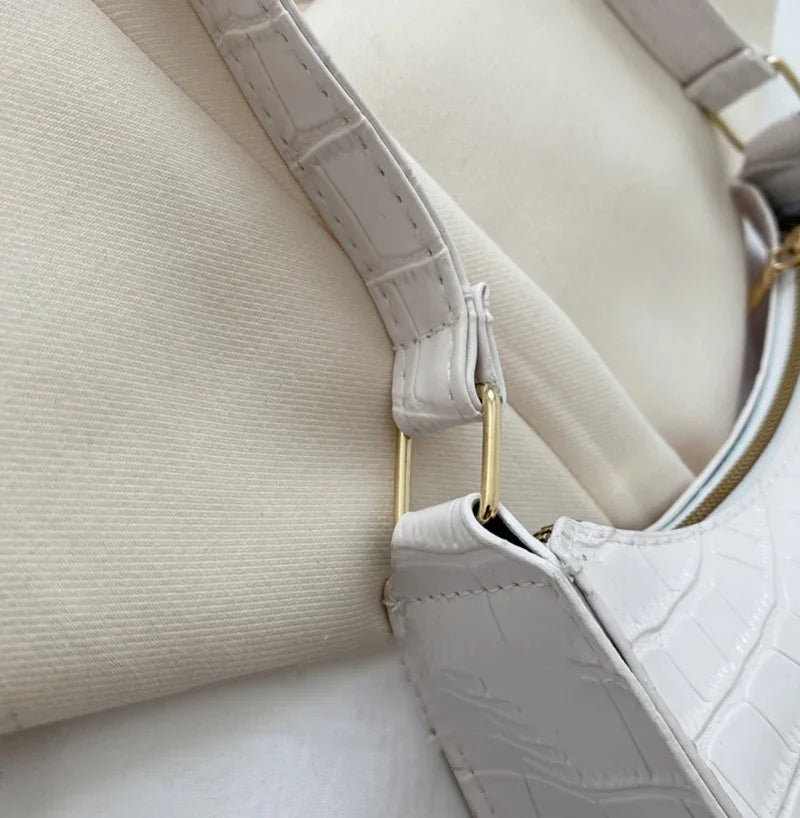 Fashion PU Leather Bags for Women Alligator Pattern Armpit Handbag Female Small Underarm Messenger Bag and Purse Designer Bag