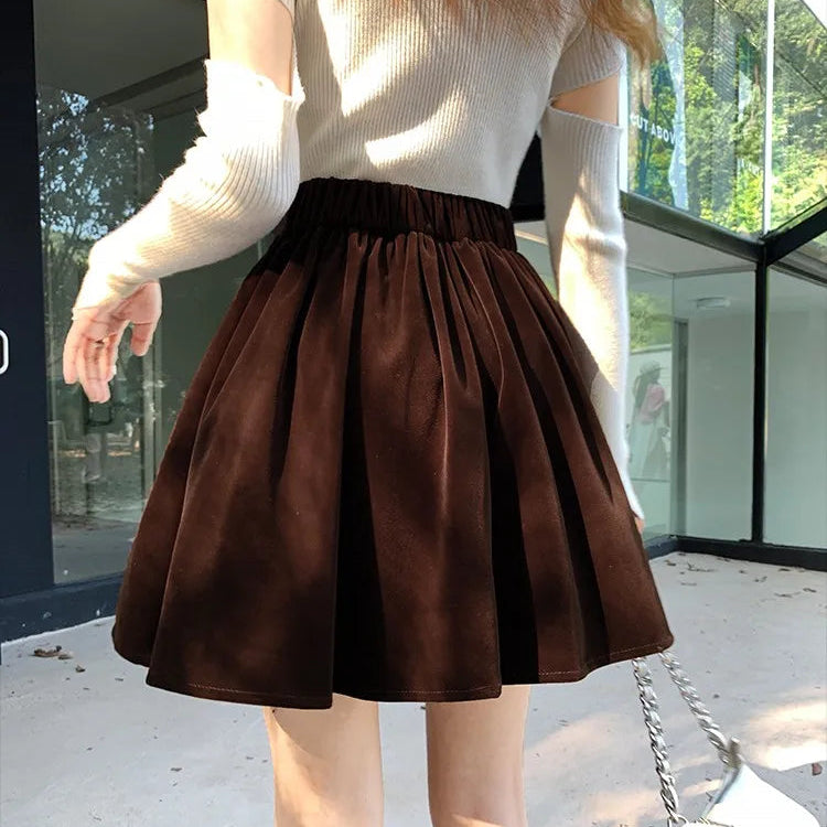 Winter Velvet Skirts New Design 2024 New Year Spring Japan Girls Chic Fashion Elastic Waist Mini Skirt