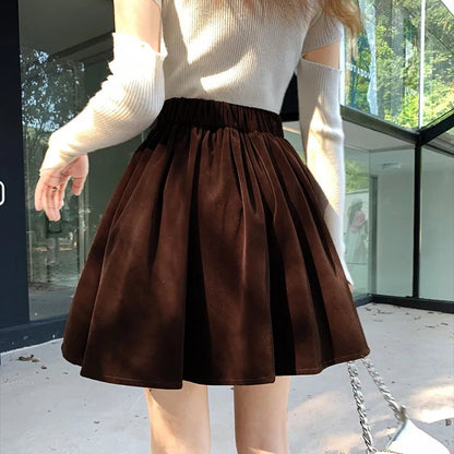 Winter Velvet Skirts New Design 2024 New Year Spring Japan Girls Chic Fashion Elastic Waist Mini Skirt
