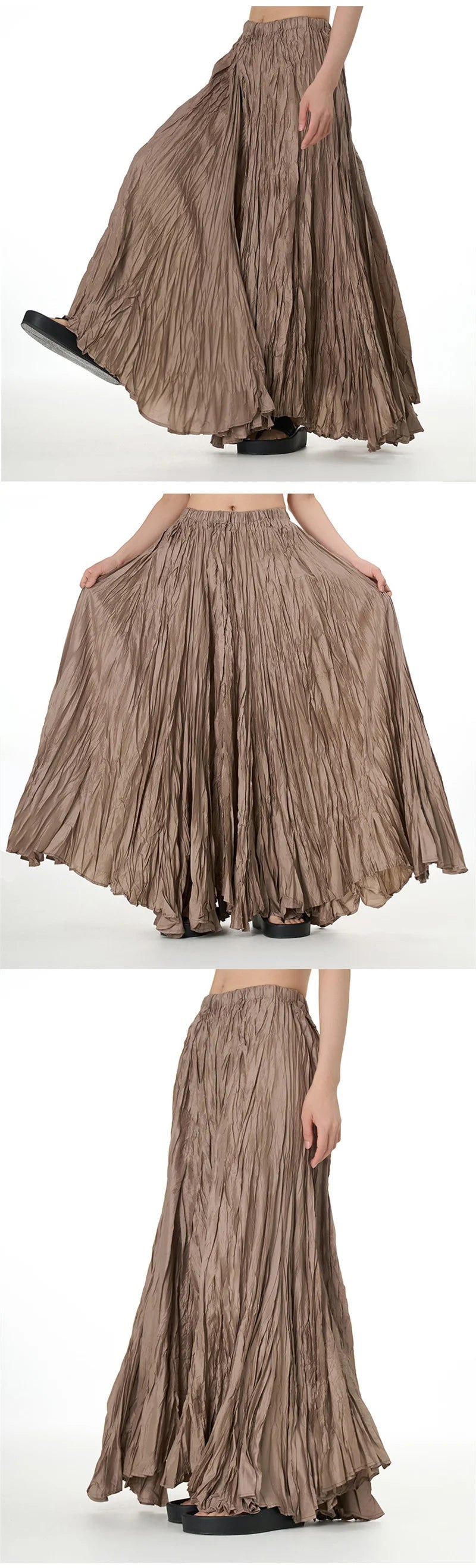 Elegant Drape Crumpled Skirts Women Summer Elastic Waist Big-Hem Long Skirts Large Size Loose Umbrella Skirts Female Streetwear