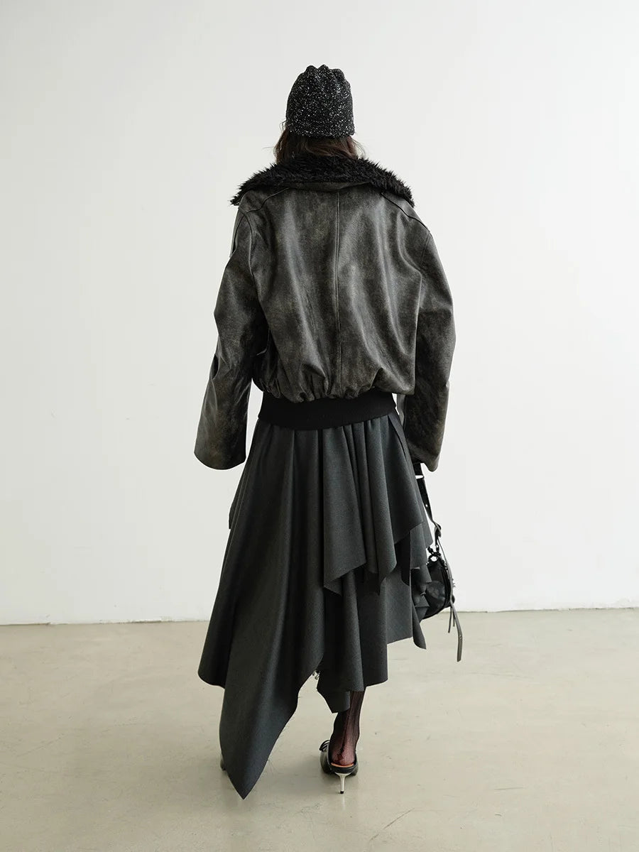 TWOTWINSTYLE Solid Patchwork Belt Loose Skirts For Women High Waiat Irregular Elegant Skirts Female Fashion Style Clothes New