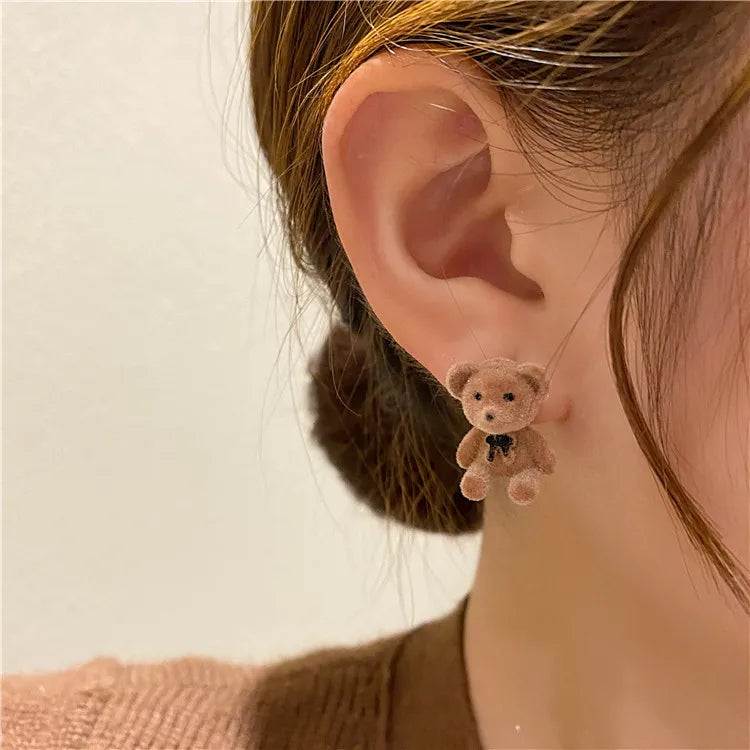 Flocking Velvet Rabbit Bear Stud Earrings for Women Fall Fashion Kawaii Animal Earrings Girls Korean Kids Jewelry Brincos Gifts