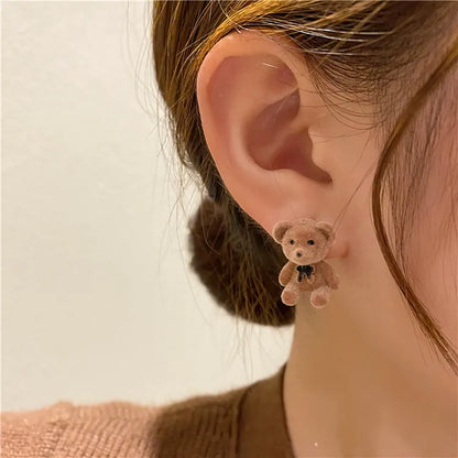 Flocking Velvet Rabbit Bear Stud Earrings for Women Fall Fashion Kawaii Animal Earrings Girls Korean Kids Jewelry Brincos Gifts