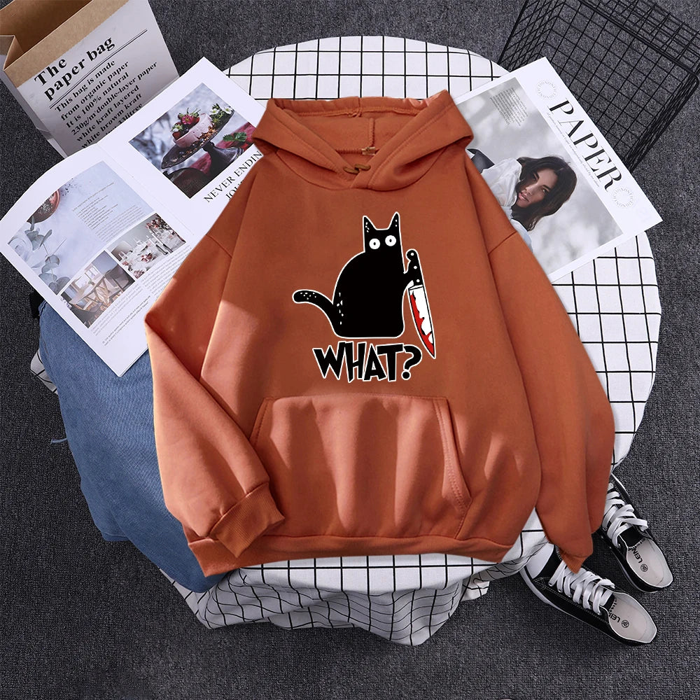 Hoody Little Black Cat And Knife Sweatshirt With Hooded Woman Oversized Aesthetic Hoodie Womens Winter Female Cats Hoodies