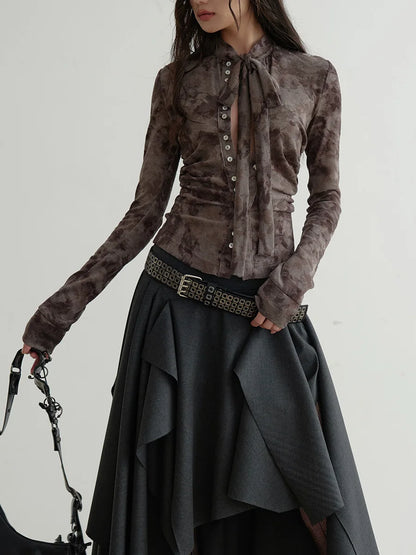 TWOTWINSTYLE Solid Patchwork Belt Loose Skirts For Women High Waiat Irregular Elegant Skirts Female Fashion Style Clothes New