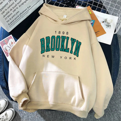 Fashionable Creative Women's Hoodie Sweatshirt 1898 Brooklyn New York Full Sleeve Polyester Fiber Hooded Pullover Streetwear