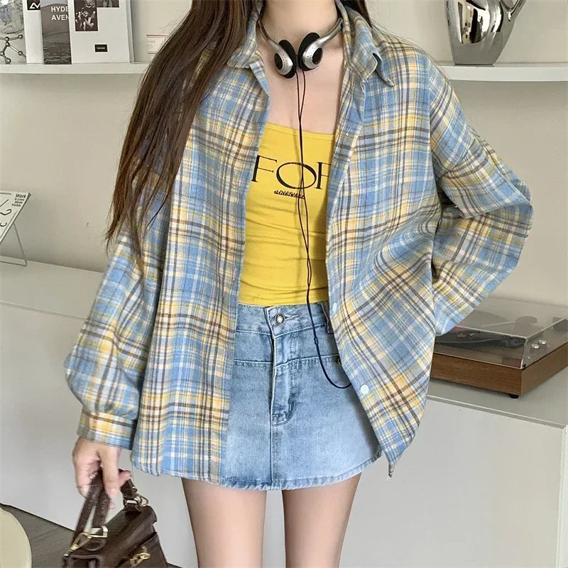 Black Flannel Shirt for Women Long Sleeve Collared Button-Up Tartan Plaid Shirt Jacket  Teen-girl Casual Everyday Outfit