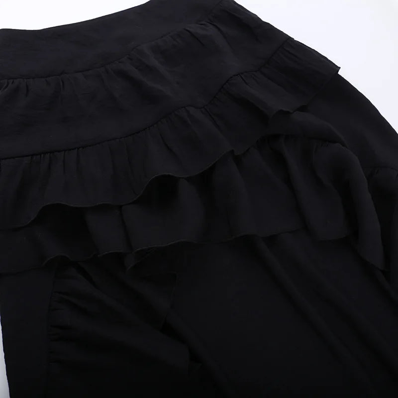 Cocktail Irregular Black Y2K Long Skirts for Women Vintage Elegant Fungus A-Line Midi Skirt New Fashion Summer Skirt Streetwear