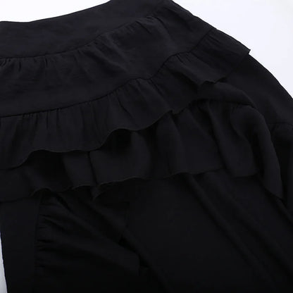Cocktail Irregular Black Y2K Long Skirts for Women Vintage Elegant Fungus A-Line Midi Skirt New Fashion Summer Skirt Streetwear