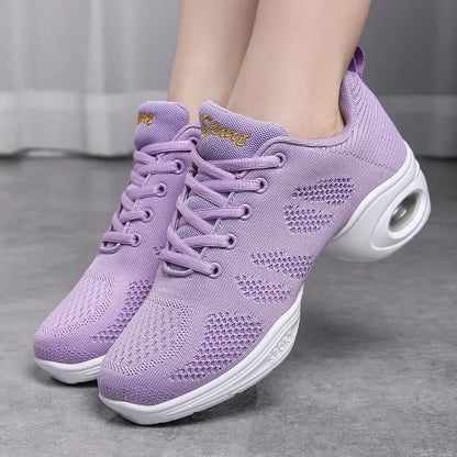 Women Sneakers Mesh Breathable Casual Flats Lace-Up Ladies Fashion Lightweight Soft Sneakers