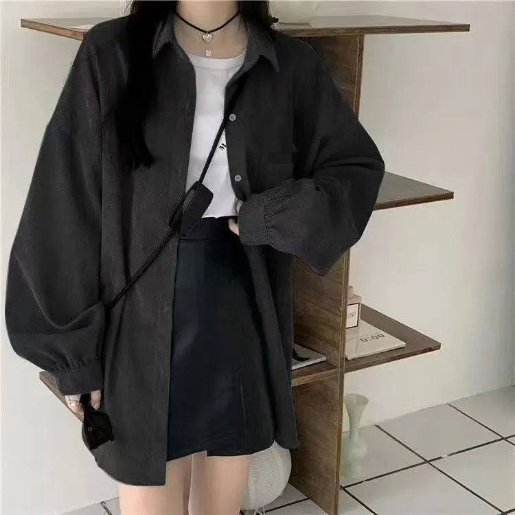 Women's Corduroy irt Long Sve Loose Casual Sle Spring Autumn New Faion V-Ne Button up Warmth Outerwear Top