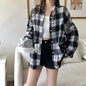 Women Tartan Shirt Long Sleeve Collared Button Up Oversized Plaid Shirt Flannel Jacket Grunge Teenage Girl Spring Summer Outfit