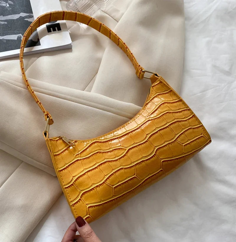 Fashion PU Leather Bags for Women Alligator Pattern Armpit Handbag Female Small Underarm Messenger Bag and Purse Designer Bag